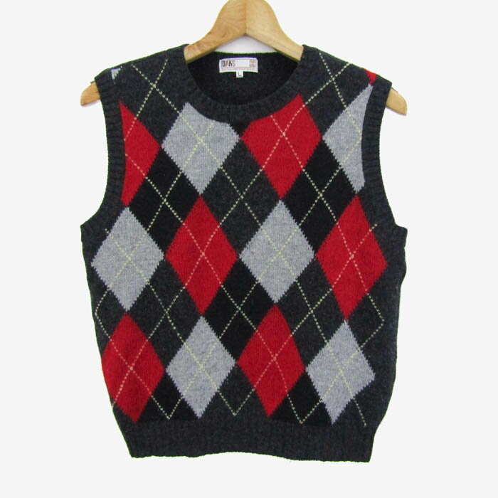 【全品39％OFFクーポン配布中】DAKS ダックス ベスト ジャケット ウール混 ブランド アウター 日本製 レディース Lサイズ レッド×ブラック×グレー 【中古】