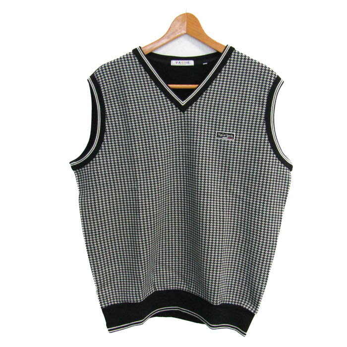 【全品39％OFFクーポン配布中】VAGIIE バジエ ニットベスト ウール混 ブランド トップス 黒 メンズ 50サイズ ブラック×グレー 【中古】(4)