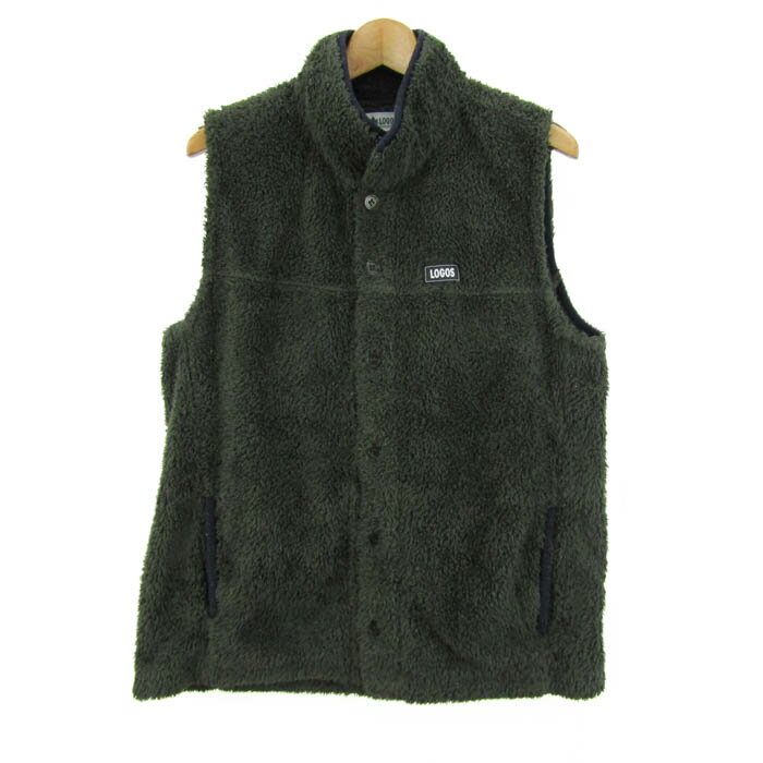 LOGOS ロゴス ベスト ジャケット アウター 前ボタン ボアフリース メンズ Lサイズ グリーン 【中古】