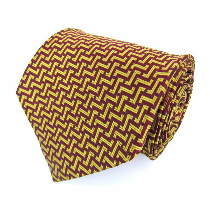 JAMUS CLUB ジェームスクラブ ブランド ネクタイ 小紋柄 幾何学模様 シルク 日本製 PO メンズ ワインレ..