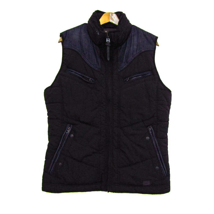 DIESEL ディーゼル ベスト ジャケット アウター 中綿入り メンズ Lサイズ 黒×紺 【中古】