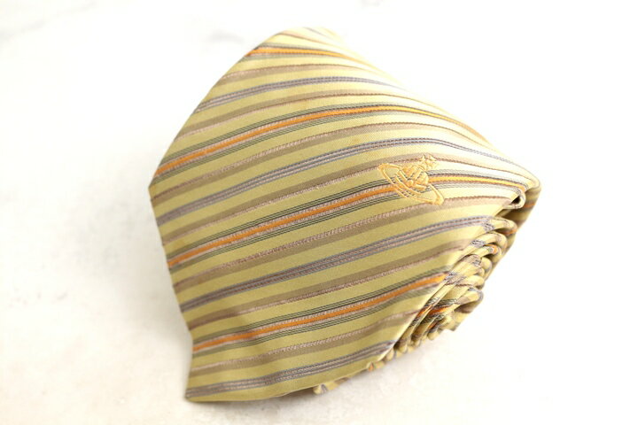 Vivienne Westwood ヴィヴィアンウエストウッド ブランド ネクタイ オーブ ロゴ ストライプ柄 シルク 伊製 PO メンズ イエロー 【中古】
