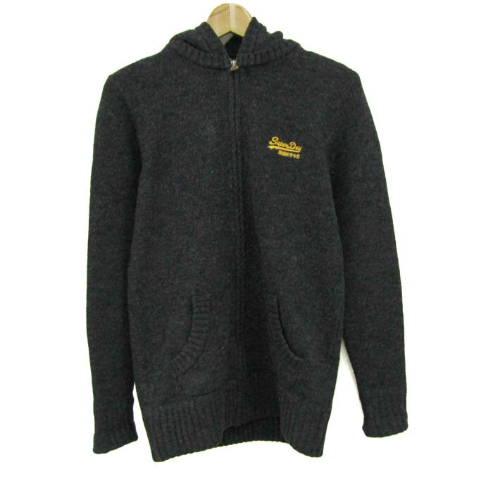 Superdry スーパードライ ニットパーカー トップス ジップアップ ラムウール メンズ Sサイズ ダークグ..