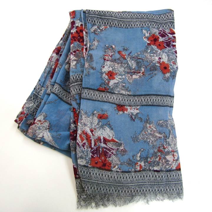 abahousee Devinette アバハウスドゥヴィネット ストール スカーフ コットン 花柄 大判 ブランド レディース スカイブルー 【中古】