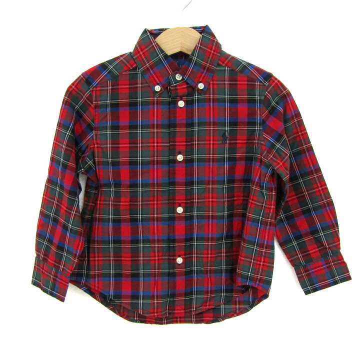 RALPH LAUREN ラルフローレン 長袖シャツ トップス チェック柄 ボタンダウン キッズ 男の子用 2/2Tサイズ 赤×青×緑 【中古】