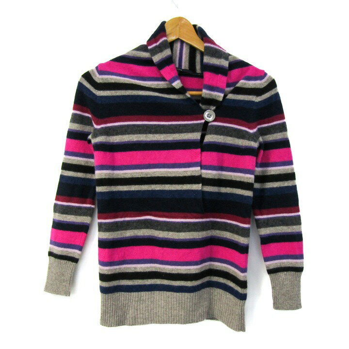 楽天スーパーSALE【半額50%OFF】MACPHEE マカフィー ニット トップス 長袖 ボーダー柄 カシミヤ混 トゥモローランド レディース 1サイズ ピンク×グレー×紺 【中古】