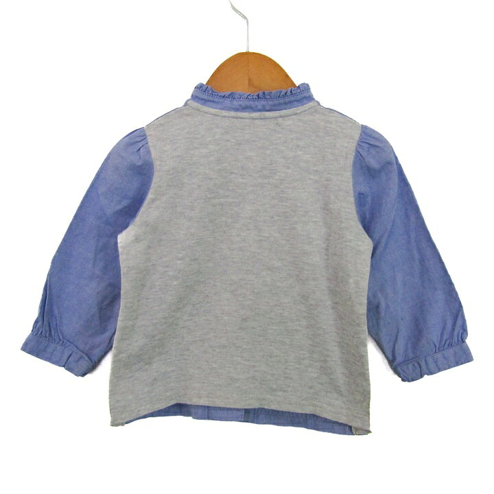 barceのFamiliar ファミリア 長袖シャツ トップス フリル ブラウス ベビー 女の子用 80サイズ 青×グレー 【中古】｜アングル2