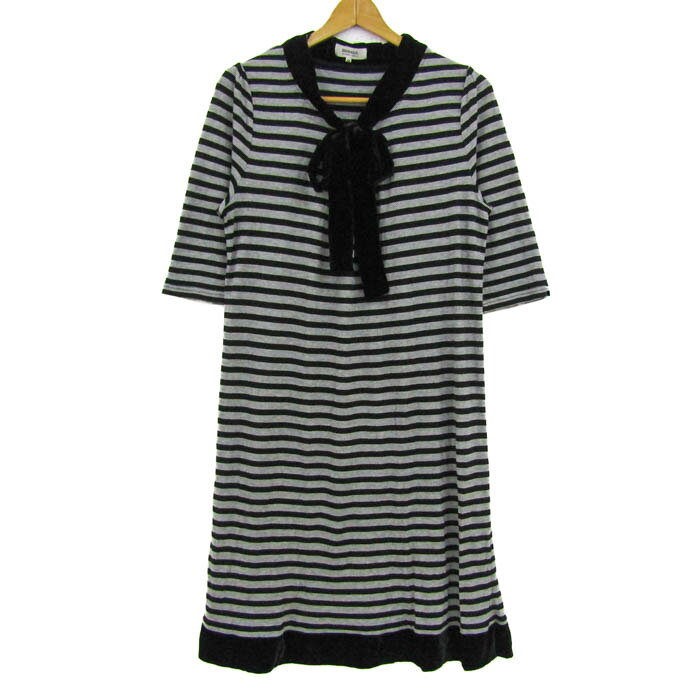 Rakuten - SONIA by SONIA RYKIEL ソニアバイソニアリキエル ロングワンピース トップス 七分袖 ボーダー レディース 44サイズ 黒×グレー 【中古】