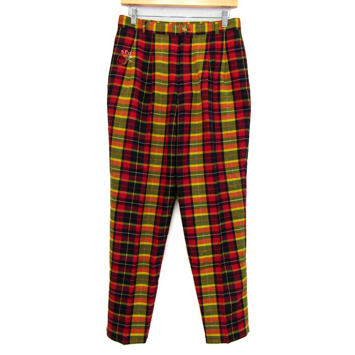 Rakuten - 【期間限定50％OFF】GIANNI VALENTINO ジャンニヴァレンティノ パンツ ボトムス チェック柄 ゴルフウエア レディース ウエスト66-70サイズ 黄×ピンク 【中古】