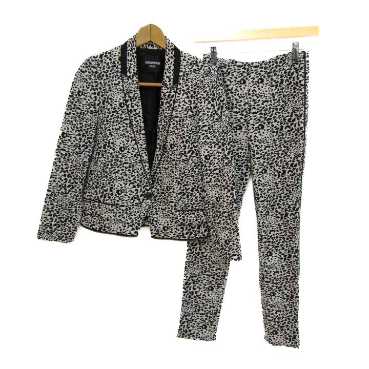 Work Clothes （Office） - ZADIG&VOLTAIRE ザディグエヴォルテール セットアップ 上下セット ジャケット パンツ レオパード柄 レディース 34/36サイズ 黒×白 【中古】