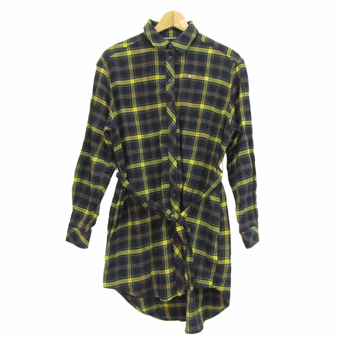 樂天商城 - TOMMY JEANS トミージーンズ シャツワンピース トップス 長袖 チェック柄 レディース XSサイズ 黄×茶×紺 【中古】
