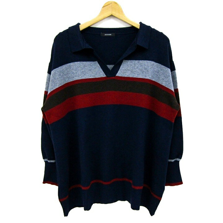 樂天商城 - JEANASiS ジーナシス セーター トップス 長袖 ポロニット ボーダー柄 レディース Fサイズ ネイビー 【中古】
