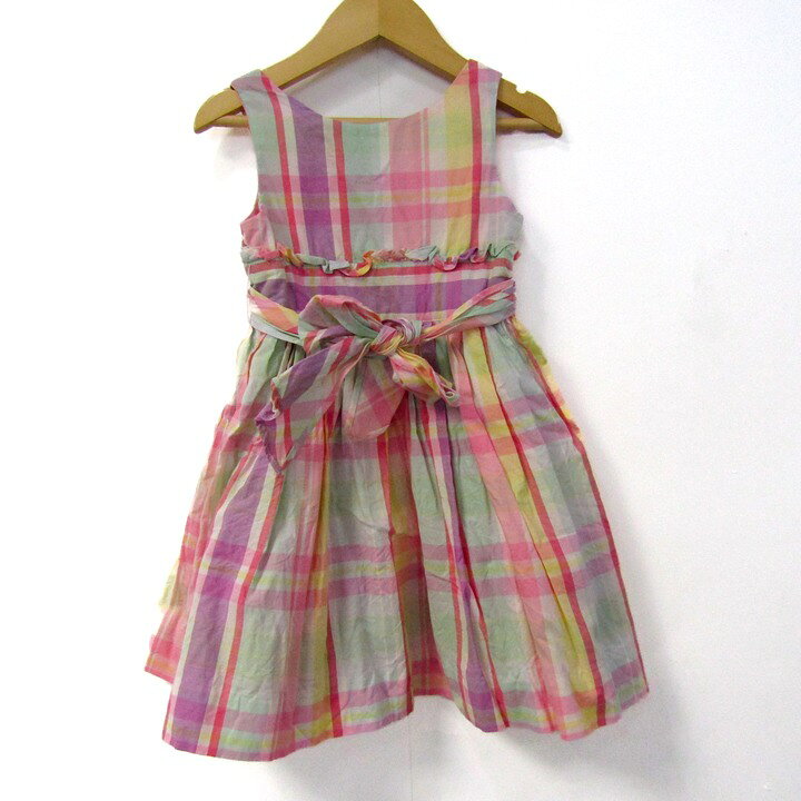 RALPH LAUREN ラルフローレン ノースリーブスワンピース チェック柄 トップス ベビー 女の子用 2/2Tサイズ パープル×ピンク 【中古】