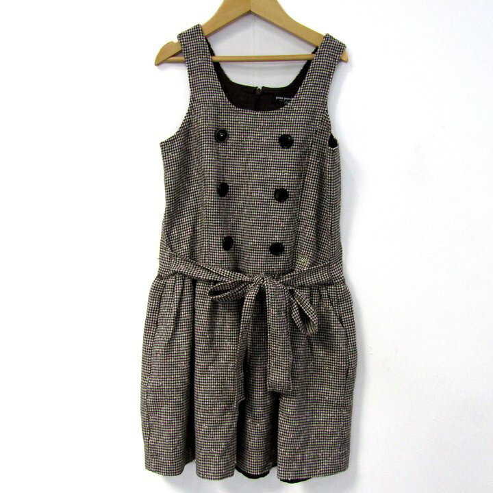 pom ponette ポンポネット ノースリーブスワンピース ジャンパースカート トップス キッズ 女の子用 140サイズ ブラウン×ホワイト 【中古】