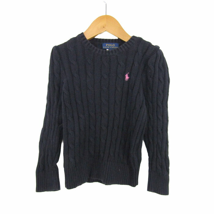 Rakuten - POLO RALPH LAUREN ポロラルフローレン ケーブルニット 長袖 ポニーロゴ トップス キッズ 女の子用 4/4Tサイズ ネイビー 【中古】
