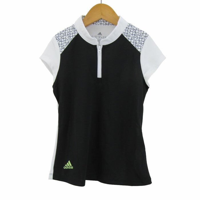 乐天商城 - adidas アディダス 半袖カットソー シャツ ハーフジップ スポーツウエア トップス キッズ 女の子用 130サイズ ブラック×ホワイト 【中古】