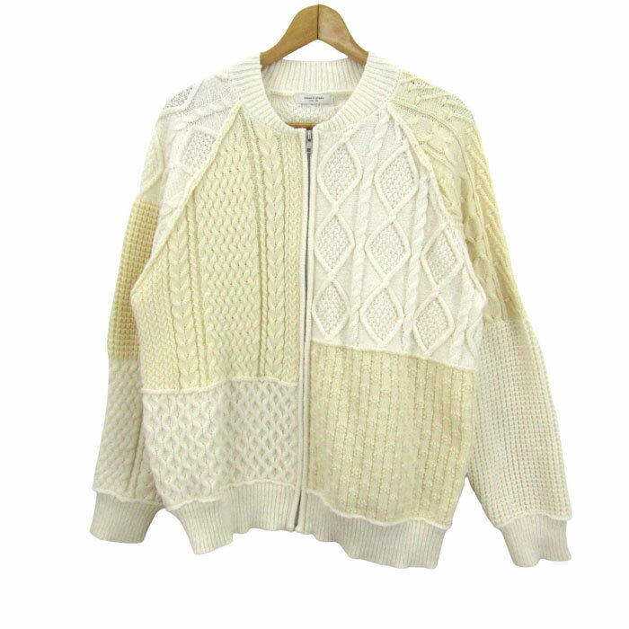 乐天商城 - 【6/20 20:00〜39％OFFクーポン配布中】FREAK'S STORE フリークスストア ブルゾン ジャケット アウター ケーブルニット カーディガン レディース Fサイズ 白×ベージュ 【中古】