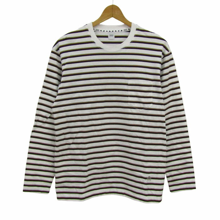 TAKEO KIKUCHI タケオキクチ 長袖Tシャツ トップス クルーネック ボーダー柄 メンズ 3サイズ 白×茶 【中古】