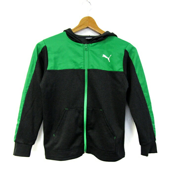 Rakuten - PUMA プーマ フード付きジャケット ジャージ スポーツウエア アウター キッズ 男の子用 140サイズ グリーン×グレー 【中古】