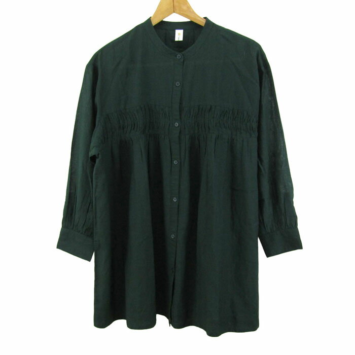 乐天商城 - Golden Bear ゴールデンベア 長袖ノーカラーシャツ チュニック トップス レディース Mサイズ グリーン 【中古】