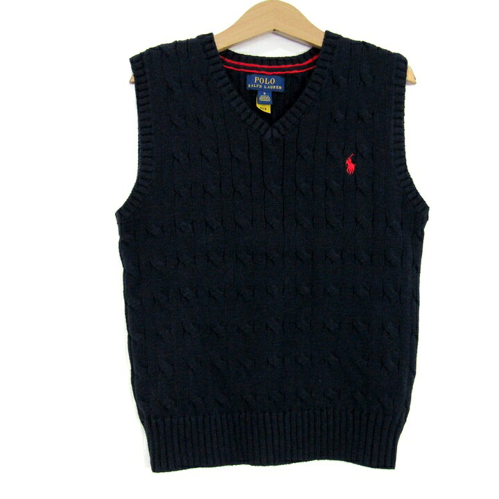 POLO RALPH LAUREN ポロラルフローレン ニットベスト コットン ブランド トップス 黒 キッズ 男の子用 6サイズ ブラック 【中古】