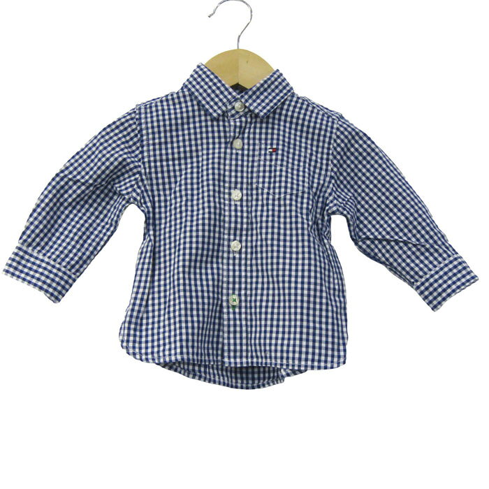 【39％OFFクーポン配布中 9/19 20:00〜09/24 01:59】TOMMY HILFIGER トミーヒルフィガー 長袖シャツ トップス ギンガムチェック柄 ベビー 男の子用 6-9Mサイズ ネイビー 【中古】