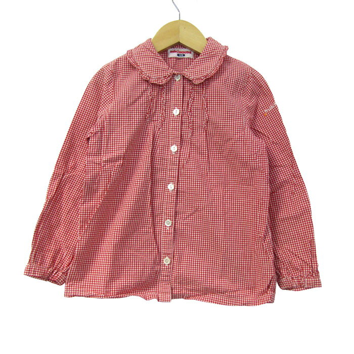 MIKIHOUSE ミキハウス 長袖シャツ トップス ギンガムチェック柄 日本製 キッズ 女の子用 120サイズ レッド 