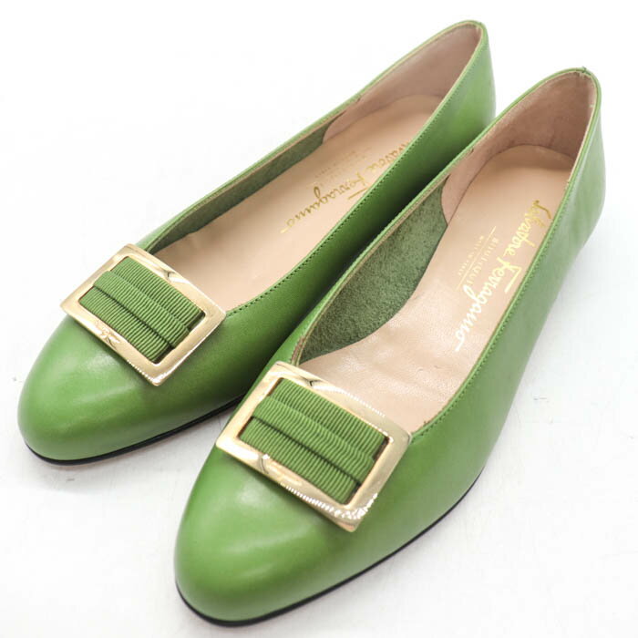 乐天商城 - Salvatore Ferragamo サルヴァトーレフェラガモ パンプス ブランド シューズ 靴 イタリア製 レディース 5.5サイズ 黄緑 【中古】