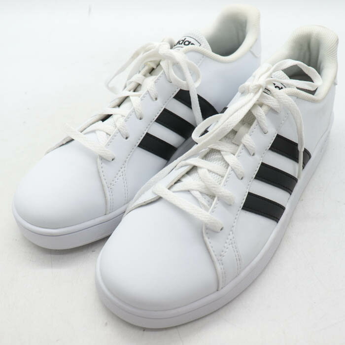 Rakuten - adidas アディダス スニーカー ローカット グランコートK EF0103 シューズ 靴 白 レディース 24.5サイズ ホワイト 【中古】