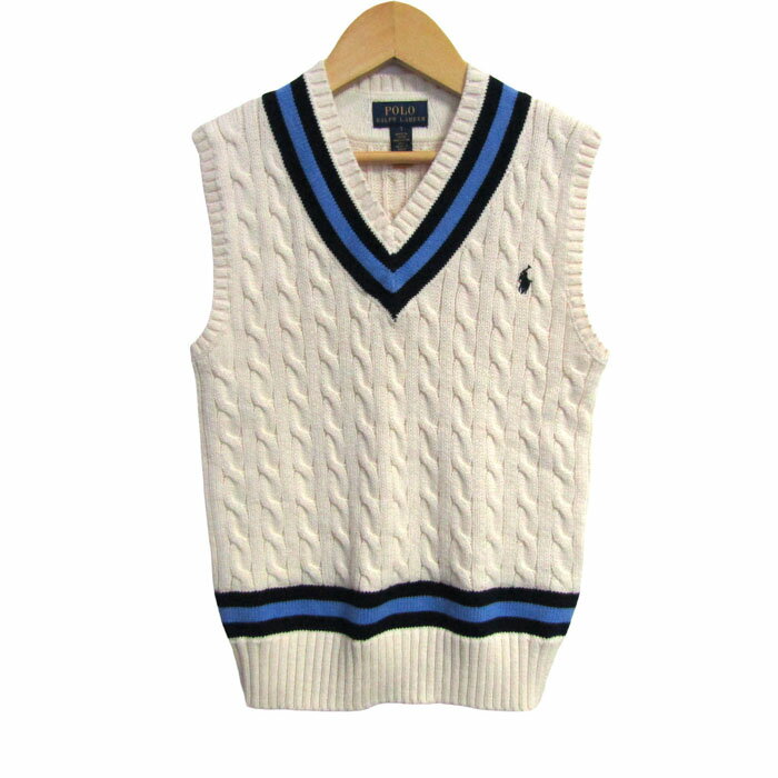 POLO RALPH LAUREN ポロラルフローレン ベスト ジャケット アウター Vネック ケーブルニット キッズ 男の子用 7サイズ ホワイト 【中古】