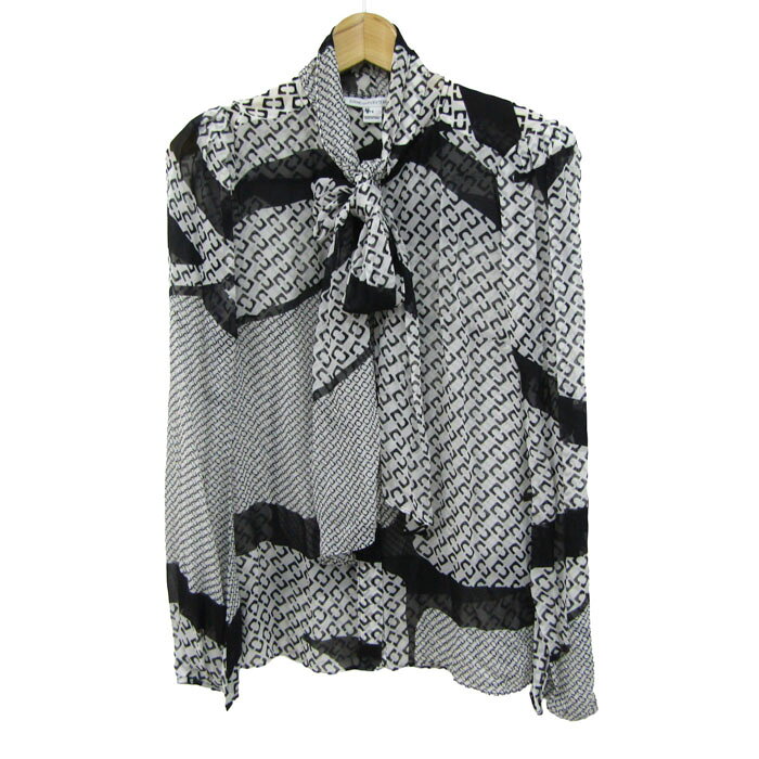 DIANE VON FURSTENBERG ダイアンフォンファステンバーグ ボウタイブラウス トップス レディース 8サイズ ホワイト×ブラック 