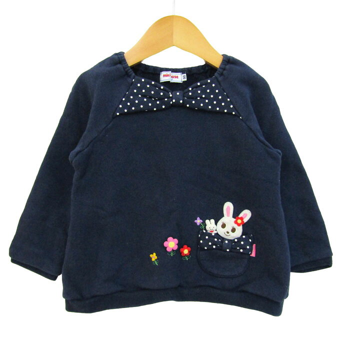 【楽天スーパーSALE 50％OFF】MIKIHOUSE ミキハウス スウェット トレーナー トップス ドット柄 ベビー 女の子用 90サイズ ネイビー 【中古】