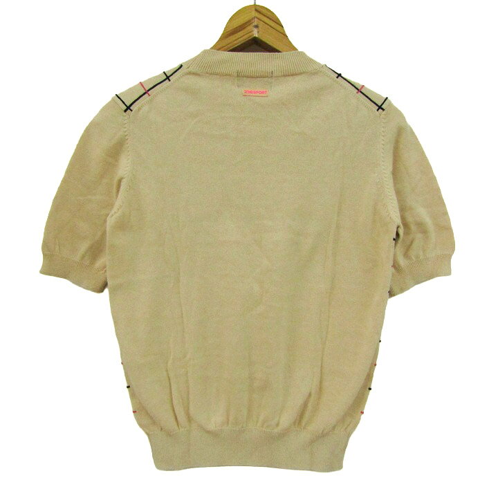 23区SPORT ニジュウサンクスポーツ ニット トップス 半袖 チェック柄 ゴルフウエア レディース Lサイズ ベージュ×ピンク 【中古】 barce-13290086 barce サンプル画像2