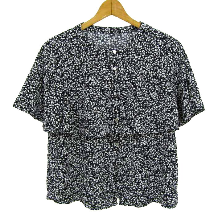 【39％OFFクーポン配布中 9/19 20:00〜09/24 01:59】ROPE PICNIC ロペピクニック ラッフルフリルハーフスリーブブラウス シャツ トップス レディース 38サイズ ブラック×ホワイト 【中古】 barce-13290389 barce パッケージ画像