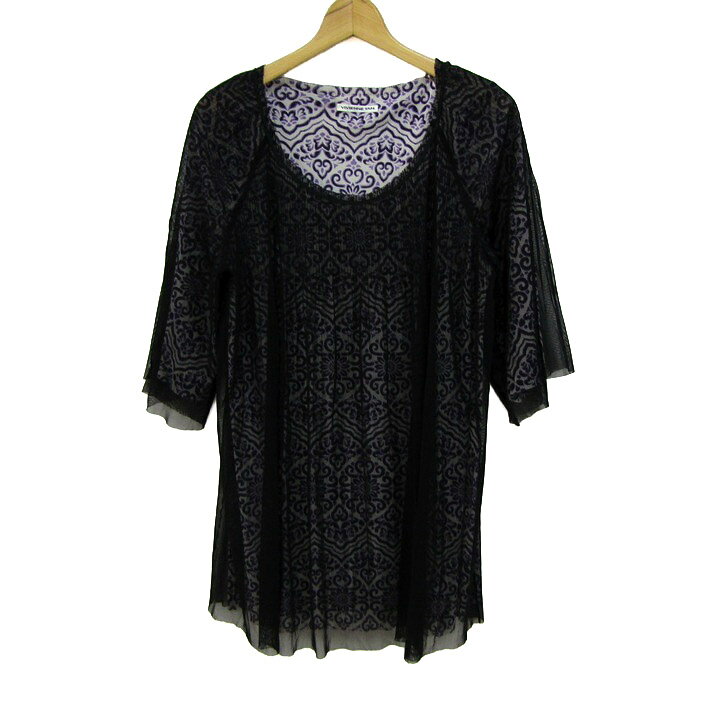 【39％OFFクーポン配布中 10/4 20:00〜10/9 01:59】VIVIENNE TAM ヴィヴィアンタム チュニック シャツ トップス 七分袖 シアー レディース 1サイズ ブラック 【中古】