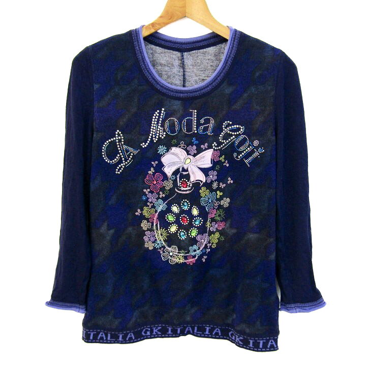 ITALIYA 伊太利屋 カットソー シャツ トップス 長袖 総柄 日本製 レディース 9サイズ パープル 【中古】
