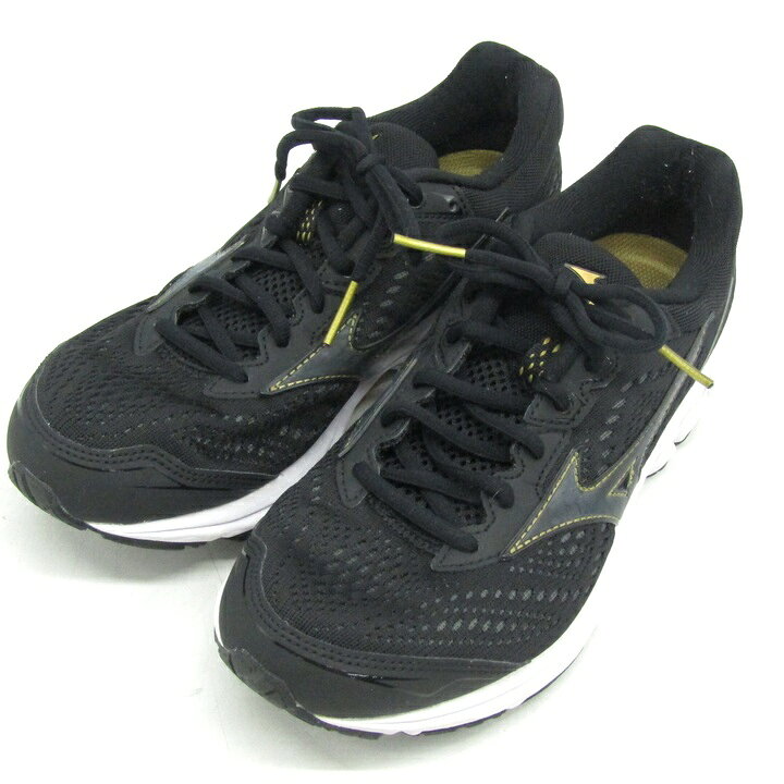 Mizuno ミズノ ウエーブライダー 22 スーパーワイド スニーカー ランニングシューズ 靴 黒 レディース 25サイズ ブラック 【中古】