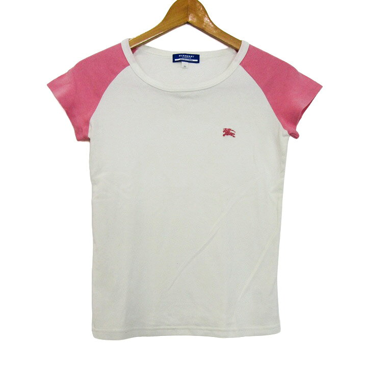 BURBERRY BLUE LABEL バーバリーブルーレーベル 半袖Tシャツ コットン トップス 日本製 白 レディース 38サイズ ホワイト×ピンク 【中古】
