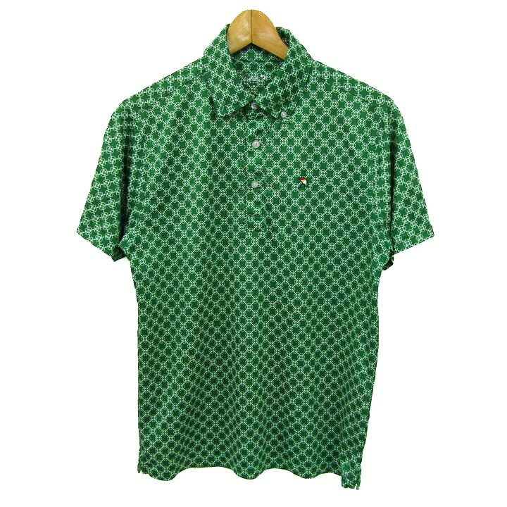 Arnold Palmer アーノルドパーマー ポロシャツ トップス 半袖 総柄 ゴルフウエア メンズ Mサイズ グリーン×ホワイト 【中古】