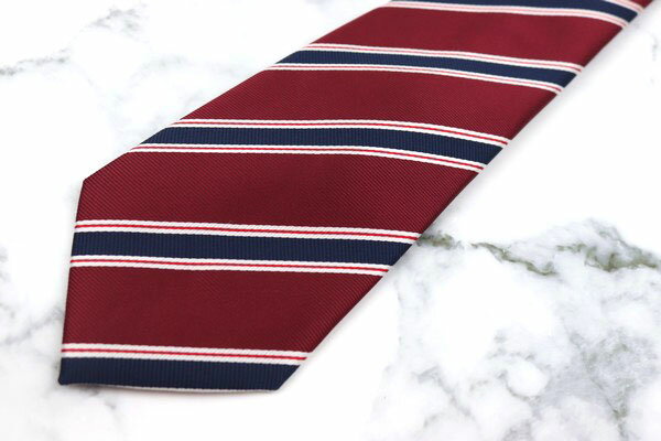 シンプルフレーズクラバット SIMPLE PHRASE CRAVAT ポリエステル ストライプ柄 レッド ポリエステル ブランド ネクタイ 送料無料 【中古】【美品】
