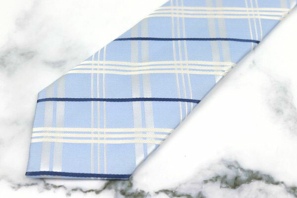カルディアーネ CALDIANE ポリエステル シルク チェック柄 ブルー ポリエステル ブランド ネクタイ 送料無料 【中古】【美品】