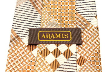 アラミス ARAMIS チェック柄 ブラウン 茶 シルク ブランド ネクタイ 送料無料 【中古】