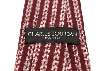 シャルルジョルダン CHARLES JOURDAN 縦ストライプ ライン柄 レッド 赤 シルク イタリア製 ブランド ネクタイ 送料無料 【中古】【良品】