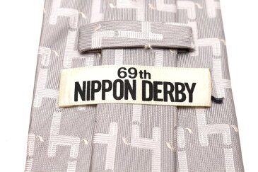 ニッポンダービー 日本ダービー 総柄 グレー シルク ブランド ネクタイ 送料無料 【中古】【美品】