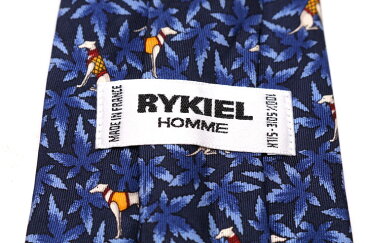 リキエルオム RYKIEL HOMME 犬モチーフ 動物柄 ブルー 青 シルク フランス製 ブランド ネクタイ 送料無料 【中古】【良品】