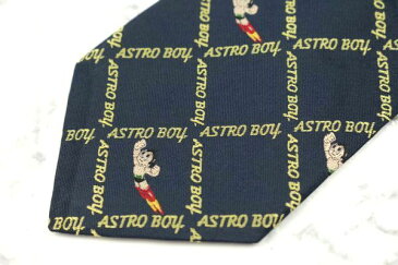 鉄腕アトム ASTRO BOY 刺繍 アニメ 漫画 コミック グッズ シルク 日本製 キャラクター柄 ネイビー シルク ブランド ネクタイ 送料無料 【中古】【美品】