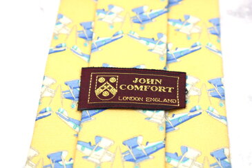 ジョンコンフォート JOHN COMFORT 飛行機 総柄 イエロー シルク ブランド ネクタイ 送料無料 【中古】