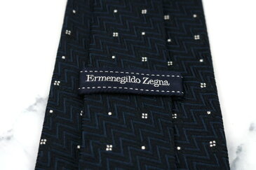 エルメネジルドゼニア Ermenegildo Zegna 世界最高峰ブランド ストライプ柄 伊製 シルク 小紋柄 ネイビー シルク ブランド ネクタイ 送料無料 【中古】【美品】