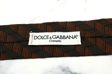 ドルチェ&ガッバーナ DOLCE＆GABBANA 伊製 シルク モヘヤ ストライプ柄 ブラウン シルク ブランド ネクタイ 送料無料 【中古】【美品】