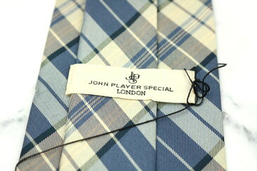 ジョンプレイヤースペシャル John Player Special JPS 日本製 シルク チェック柄 ブルー シルク ブランド ネクタイ 送料無料 【中古】【新品未使用】